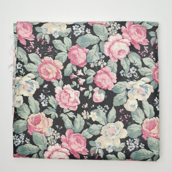 Pink + White Floral 90s Floral Woven Fabric - 54" x 89"