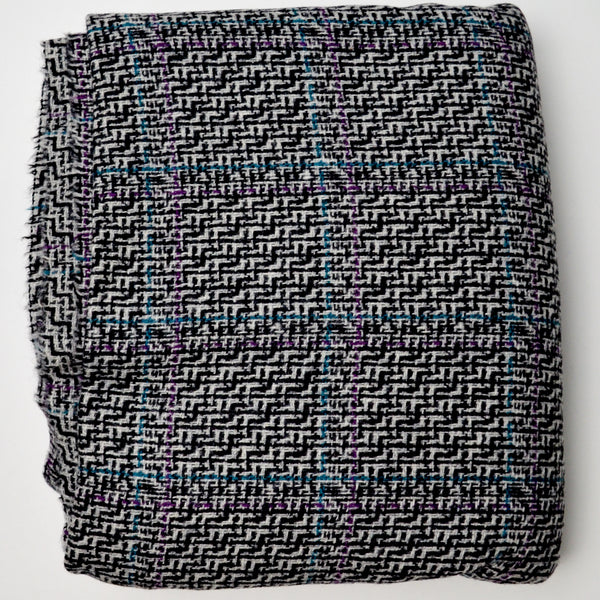 Black + White with Purple + Teal Accents Pendleton Wool Woven Fabric - 60" x 72"