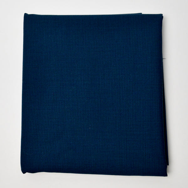 Dark Dusty Blue 100% Worsted Wool Shadow Check Lightweight Suiting Fabric - 58" x 72"