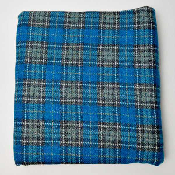 Blue + Gray Plaid Woolly Woven Fabric - 45" x 60"