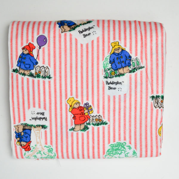 Red + White Striped Paddington Bear Brushed Flannel Fabric - 45" x 156"