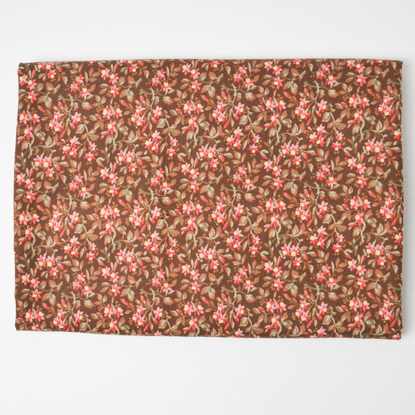 Brown + Red Floral Quilting Weight Woven Fabric - 44" x 74"