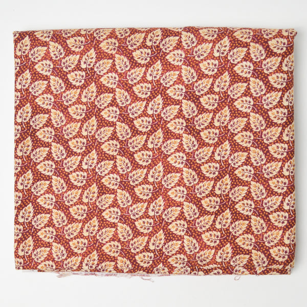 Red + Brown Leaf Print Quilting Weight Woven Fabric - 42" x 74"