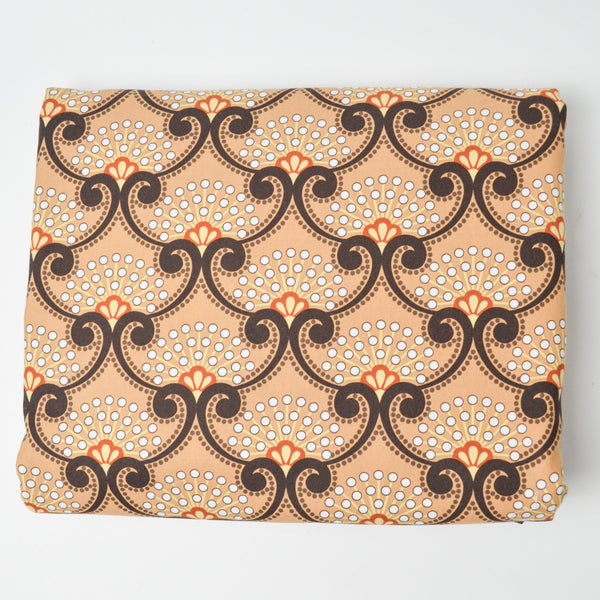 Tan, Black + White Print Quilting Weight Woven Fabric - 44" x 224"