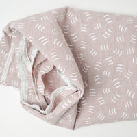 Dusty Pink + White Print Cotton + Linen Blend Fabric - 64" x 72"
