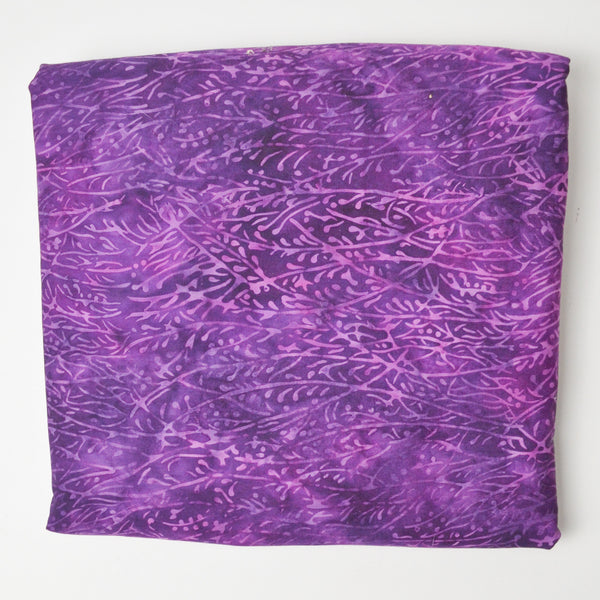 Purple Botanical Batik Quilting Weight Woven Fabric - 44" x 152"