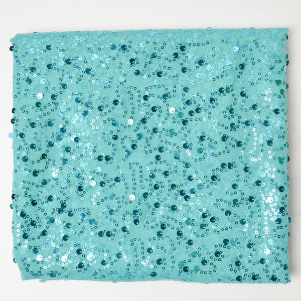 Teal Sequined Mesh Fabric - 56" x 56"