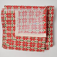 Red + Green Knit Poinsettia Print Flannel Fabric - 42" x 112"