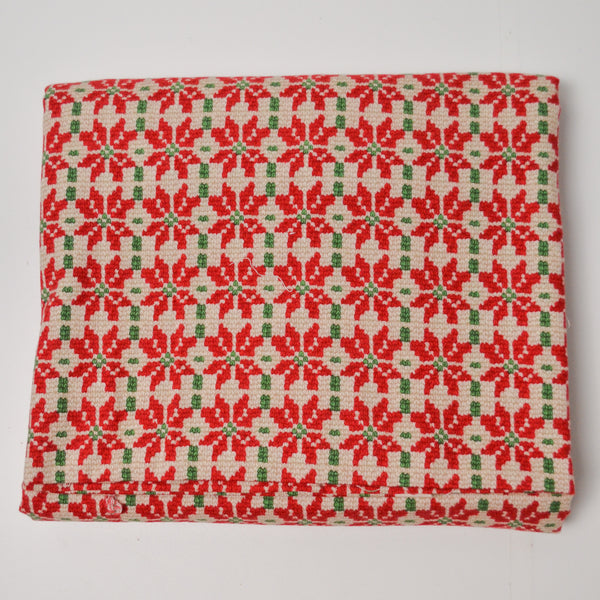 Red + Green Knit Poinsettia Print Flannel Fabric - 42" x 112"
