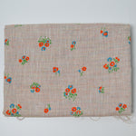 Brown + Blue and Orange Flocked Floral Vintage Woven Fabric - 36" x 48"