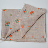 Brown + Blue and Orange Flocked Floral Vintage Woven Fabric - 36" x 48"