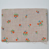 Brown + Blue and Orange Flocked Floral Vintage Woven Fabric - 36" x 48"