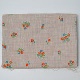 Brown + Blue and Orange Flocked Floral Vintage Woven Fabric - 36" x 48"