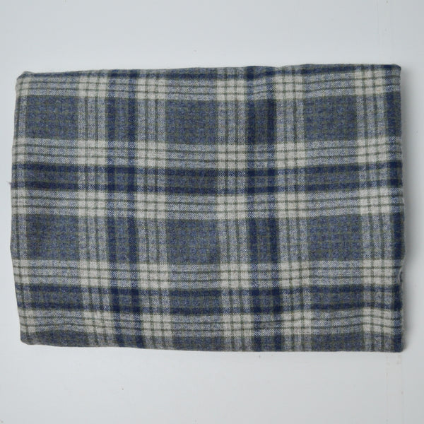 Gray, Blue + Green Plaid Woolly Woven Fabric - 54" x 60"