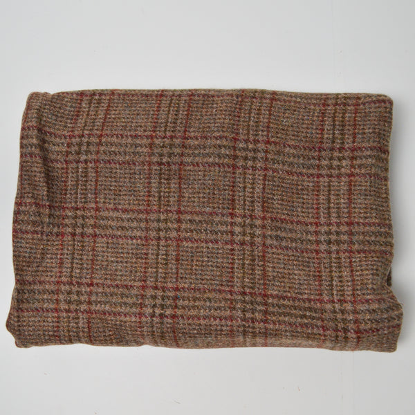 Brown + Red Plaid Woolly Woven Fabric - 54" x 58"