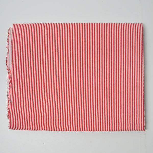Red + White Striped Seersucker Fabric - 44" x 70"