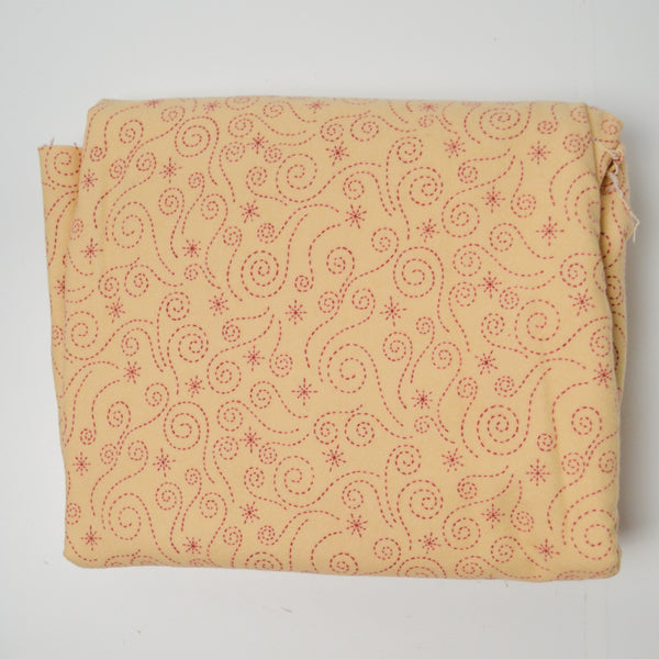 Tan + Red Snowflake Swirl Print Flannel Alexander Henry Fabric - 42" x 144"