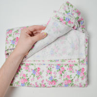 Purple, Pink + White Floral Flannel Fabric - 42" x 86"