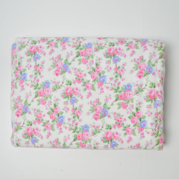Purple, Pink + White Floral Flannel Fabric - 42" x 86"