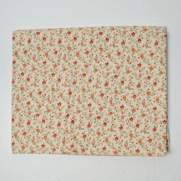 Off-White + Red Tiny Floral Quilting Weight Woven Fabric - 43" x 70"