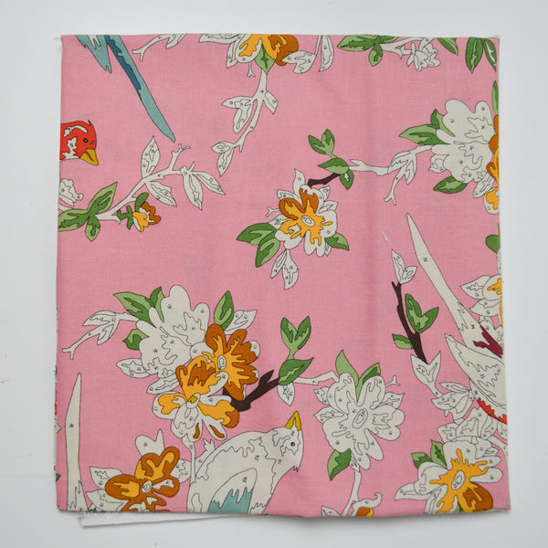 Pink Paint By Numbers Bird Print Moda Cotton Quilting Fabric - 40" x 42"
