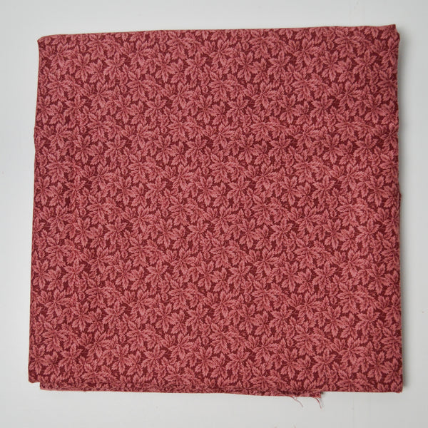 Red + Pink Leaf Print Quilting Weight Woven Fabric - 42" x 68"