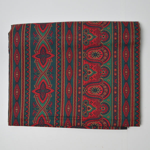 Green + Red Patterned Striped Quilting Weight Woven Fabric - 44" x 66"