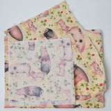 Pig + Flower Print Quilting Cotton Fabric - 43" x 50"