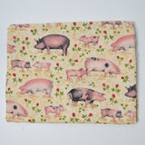 Pig + Flower Print Quilting Cotton Fabric - 43" x 50"