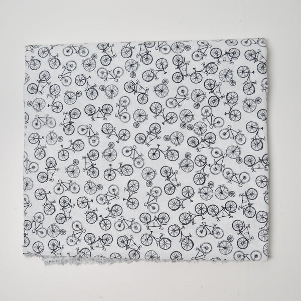 White + Black Bicycle Print Quilting Weight Woven Fabric - 36" x 66"