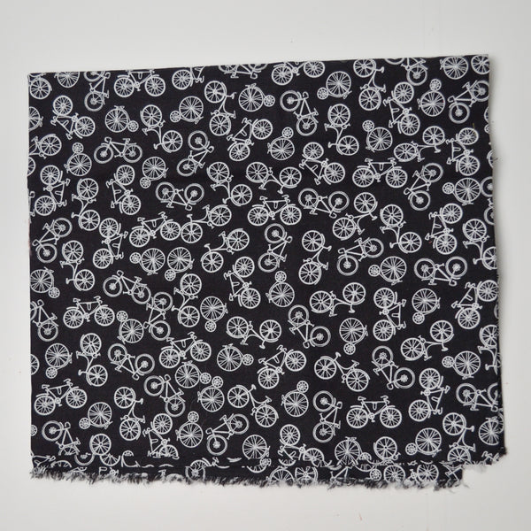 Black + White Bicycle Print Quilting Weight Woven Fabric - 42" x 47"