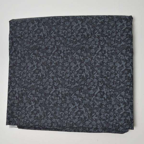 Black + Gray Floral Quilting Weight Woven Fabric - 43" x 86"