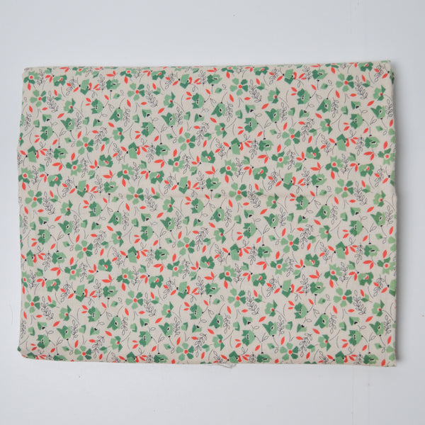 Cream, Red + Green Geometric Flowers Quilting Weight Woven Fabric - 41" x 48"