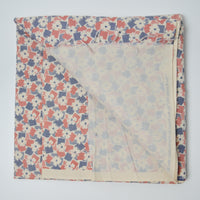 Tan, Blue + Red Geometric Floral Quilting Cotton Fabric - 42" x 74"