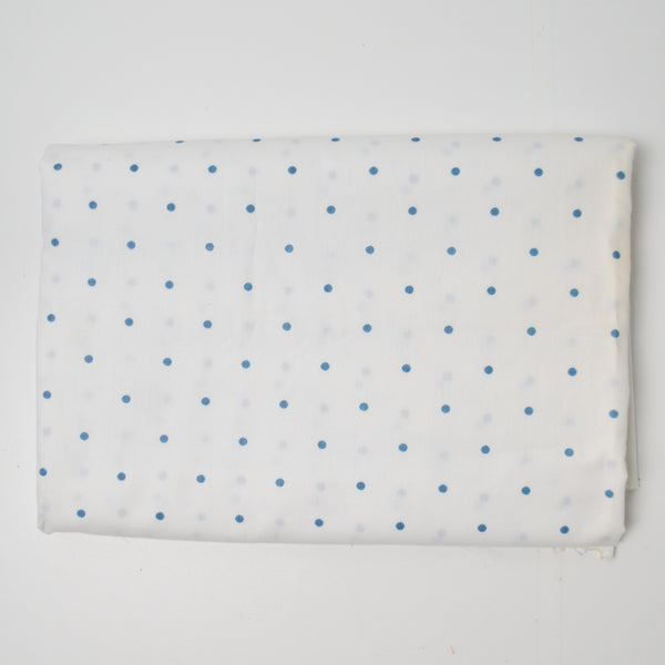 White + Blue Polka Dot Print Lightweight Woven Fabric - 44" x 92"