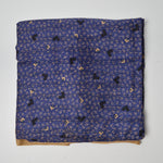 Dark Blue, Tan + Black Geometric + Leaf Print Flowy Twill Woven Fabric - 44" x 104"