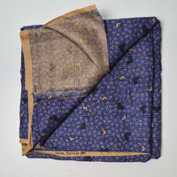 Dark Blue, Tan + Black Geometric + Leaf Print Flowy Twill Woven Fabric - 44" x 104"