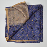 Dark Blue, Tan + Black Geometric + Leaf Print Flowy Twill Woven Fabric - 44" x 104"