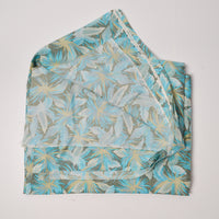 Green + Blue Leaf Print Lightweight Silky Woven Fabric - 45" x 72"