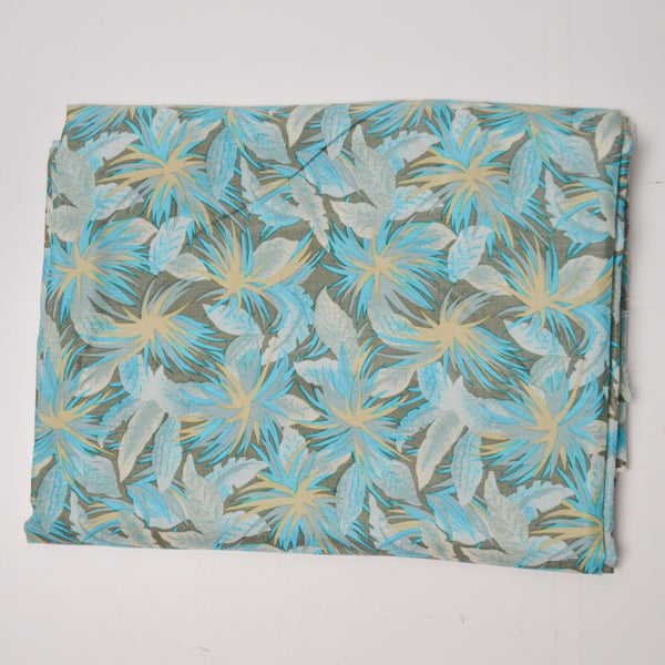 Green + Blue Leaf Print Lightweight Silky Woven Fabric - 45" x 72"