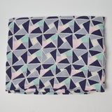 Seafoam Green, Pink, Navy + Gray Geometric Drapey Woven Fabric - 54" x 72"