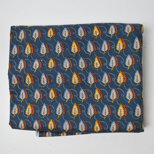 Teal with Blue + Yellow Leaf Quilting Cotton Fabric - 41" x 144"
