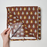 Warm Brown, Yellow + Blue Leaf Quilting Cotton Fabric - 41" x 144"