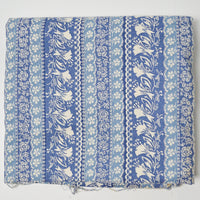 Blue Floral Lace Print Striped Quilting Cotton Fabric - 41" x 160" (Discolored)