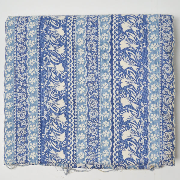 Blue Floral Lace Print Striped Quilting Cotton Fabric - 41" x 160" (Discolored)