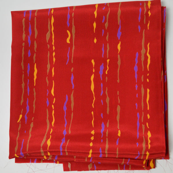 Brown, Purple + Yellow Print Red Flowy Woven Fabric - 46" x 72"