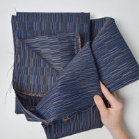 Blue  + Tan Striped Woven Upholstery Fabric - 60" x 70"