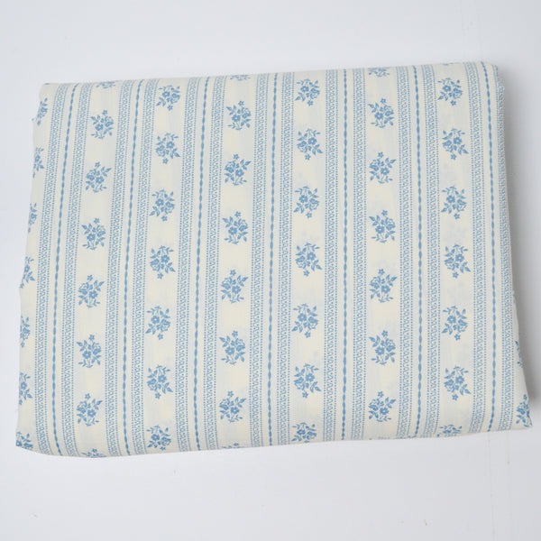 Blue + White Floral Striped Quilting Weight Woven Fabric - 44" x 336"