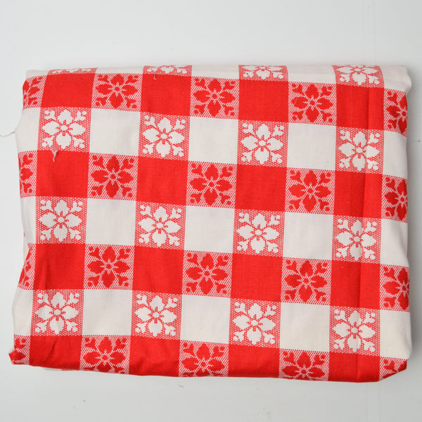 Red + White Floral Plaid Print Medium-Weight Woven Fabric - 76" x 90"