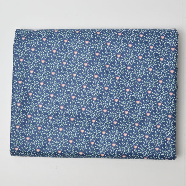 Blue + Pink Botanical Hearts Stain Repellant-Coated Woven Fabric - 52" x 74"